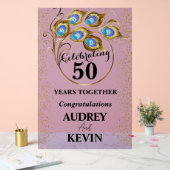 Elegante Peacock Feathers 50ste Jubileum Acryl Bord (Huwelijk)