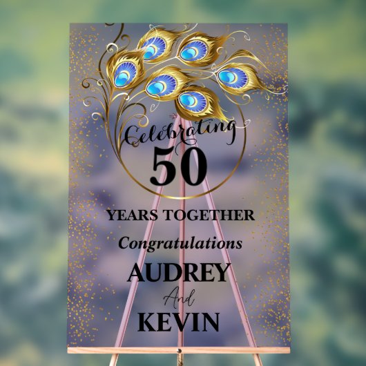 Elegante Peacock Feathers 50ste Jubileum Acryl Bord (Neutraal)