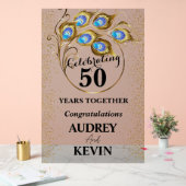 Elegante Peacock Feathers 50ste Jubileum Acryl Bord (Huwelijk)