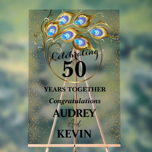 Elegante Peacock Feathers 50ste Jubileum Acryl Bord (Neutraal)