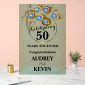 Elegante Peacock Feathers 50ste Jubileum Acryl Bord (Huwelijk)