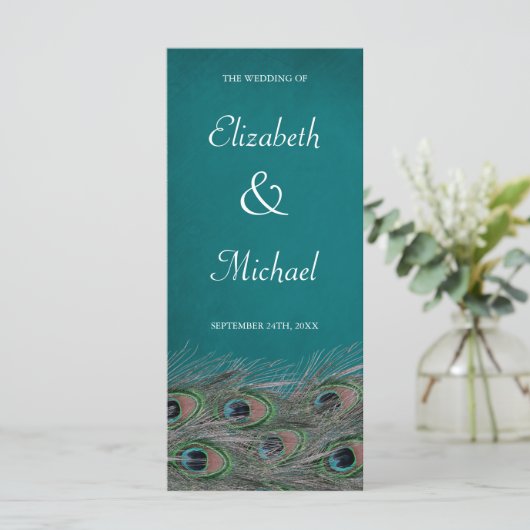 Elegante Peacock Feathers Wedding Program Programmakaart (Staand voorkant)