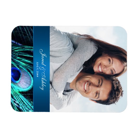 Elegante Peacock foto Bewaar de datum magneten (Horizontaal)