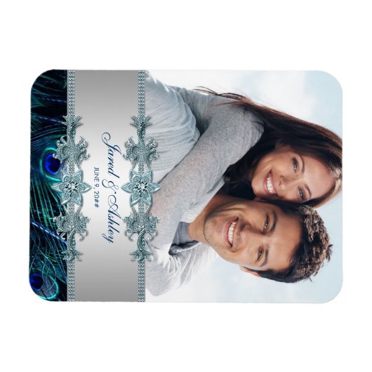 Elegante Peacock foto Bewaar de datum magneten (Horizontaal)