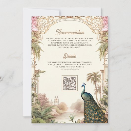 Elegante  Peacock Garden Indiase bruiloft Kaart (Achterkant)