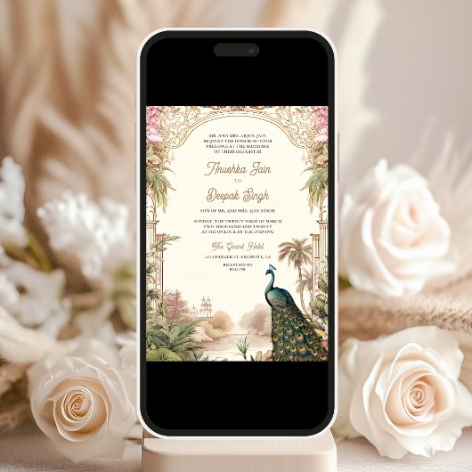 Elegante  Peacock Garden Indiase bruiloft Kaart