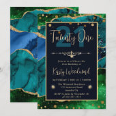 Elegante Peacock Glitter Agaat Verjaardagsfeestje Kaart (Voorkant / Achterkant)