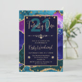 Elegante Peacock Glitter Agaat Verjaardagsfeestje Kaart (Staand voorkant)