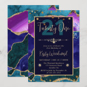 Elegante Peacock Glitter Agaat Verjaardagsfeestje Kaart (Voorkant / Achterkant)