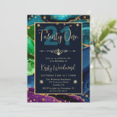 Elegante Peacock Glitter Agaat Verjaardagsfeestje Kaart (Staand voorkant)