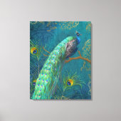 Elegante Peacock in veren op tak Schilderen Blauw Canvas Afdruk (Voorkant)