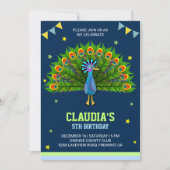 Elegante Peacock Kids verjaardagsfeestje uitnodigi Kaart (Voorkant)