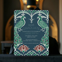 Elegante Peacock & Lotus Classy Art Deco Afstudere