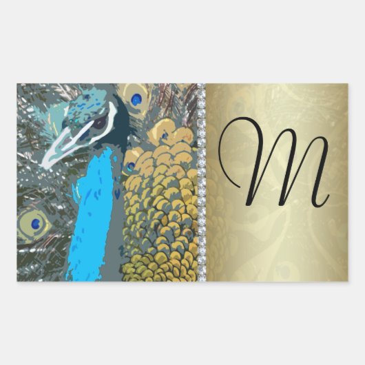 Elegante Peacock met Faux Jewels Monogram M Rechthoekige Sticker (Voorkant)