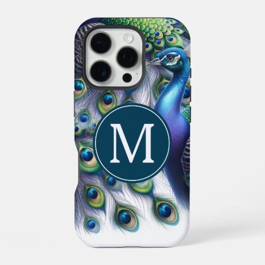 Elegante Peacock met Monogram iPhone Hoesje (Achterkant)