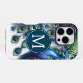 Elegante Peacock met Monogram iPhone Hoesje (Achterkant horizontaal)