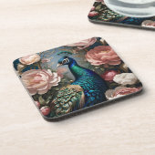 Elegante Peacock Pink Peonies Bier Onderzetter (Linkerzijde)