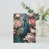 Elegante Peacock Pink Peonies Briefkaart (Staand voorkant)