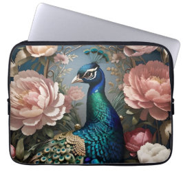 Elegante Peacock Pink Peonies Laptop Sleeve