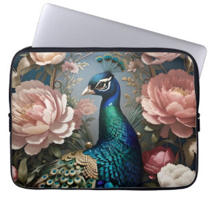 Elegante Peacock Pink Peonies Laptop Sleeve