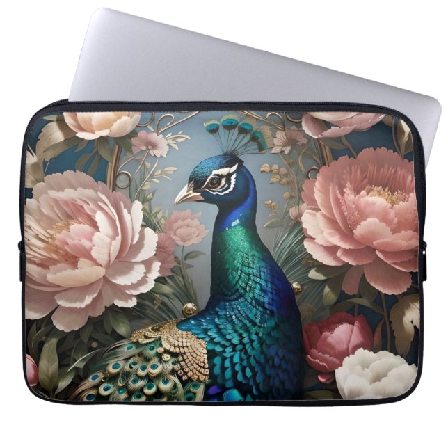 Elegante Peacock Pink Peonies Laptop Sleeve (Voorkant)