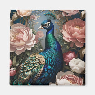 Elegante Peacock Pink Peonies Magneet