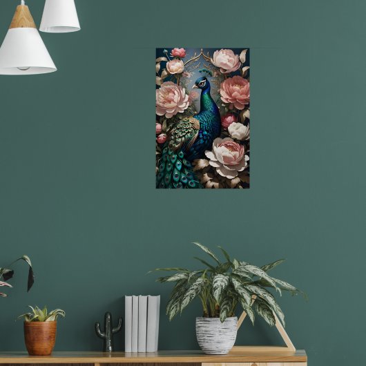 Elegante Peacock Pink Peonies Poster (Woonkamer 1)