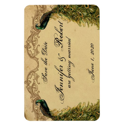 Elegante  Peacock Posh Bruiloft Save the Date Magneet (Verticaal)