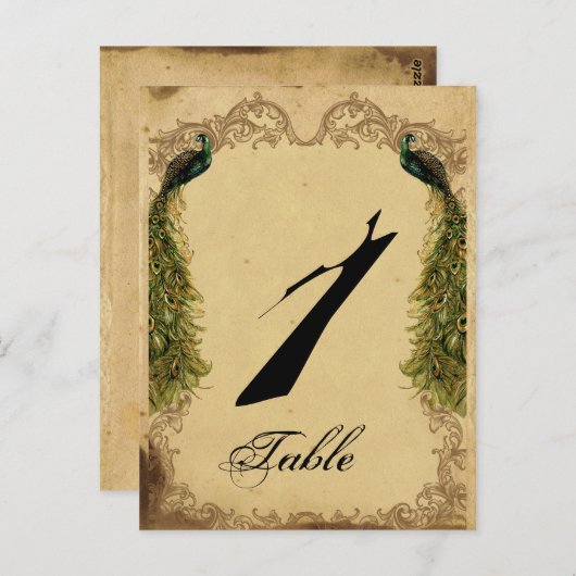 Elegante  Peacock Posh Trouwtafel Nummer Briefkaart (Voorkant / Achterkant)