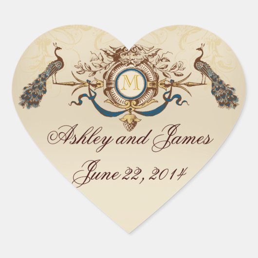 Elegante Peacock Save the Date Stickers Hart Vorm (Voorkant)