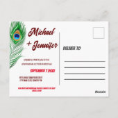 Elegante Peacock Veer & Roos Aangepaste Bruiloft Briefkaart (Achterkant)