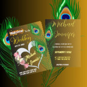 Elegante Peacock Veer & Roos Aangepaste Bruiloft Kaart