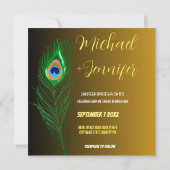 Elegante Peacock Veer & Roos Aangepaste Bruiloft Save The Date (Achterkant)