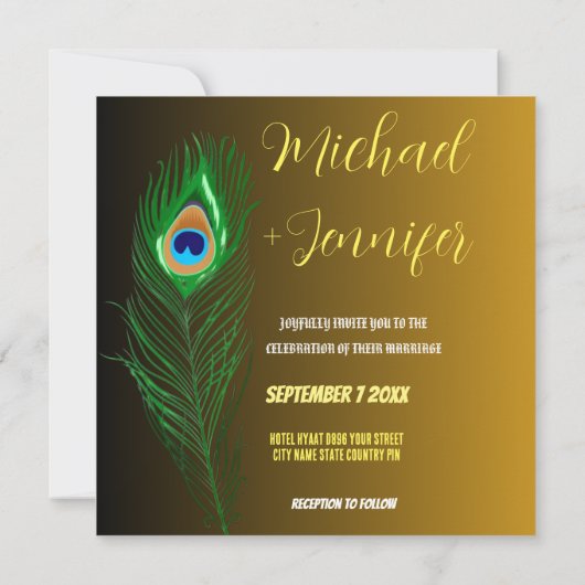 Elegante Peacock Veer & Roos Aangepaste Bruiloft Save The Date (Achterkant)