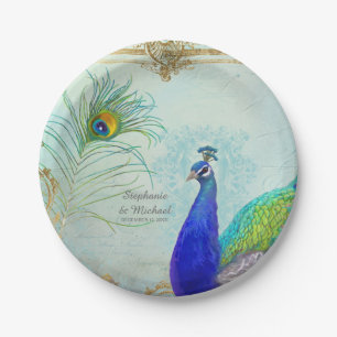 Elegante Peacock w Feather Vintage bruiloft Papieren Bordje