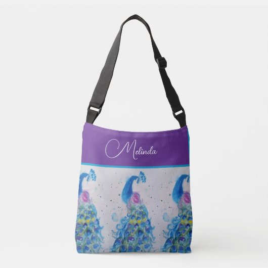Elegante Peacock Waterverf Blauw schilderij Crossbody Tas (Voorkant)