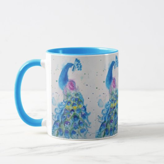 Elegante Peacock Waterverf Blauw schilderij Mok (Links)