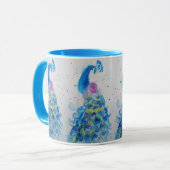 Elegante Peacock Waterverf Blauw schilderij Mok (Voorkant links)
