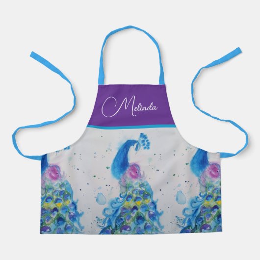 Elegante Peacock Waterverf Blauw schilderij Schort (Voorkant)