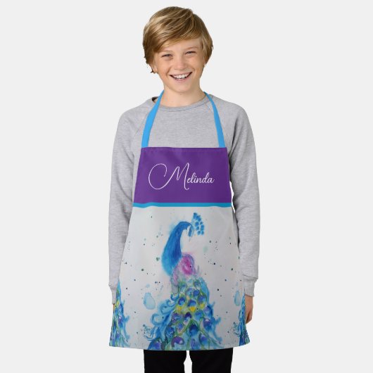 Elegante Peacock Waterverf Blauw schilderij Schort (Gedragen)