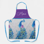 Elegante Peacock Waterverf Blauw schilderij Schort (Voorkant)