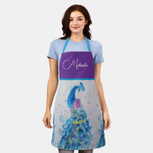 Elegante Peacock Waterverf Blauw schilderij Schort