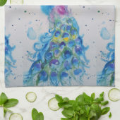 Elegante Peacock Waterverf Blauw schilderij Theedoek (Gevouwen)