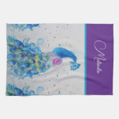 Elegante Peacock Waterverf Blauw schilderij Theedoek (Horizontaal)