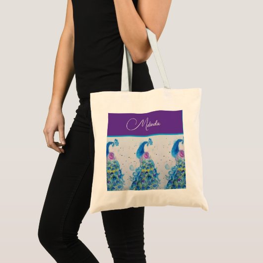 Elegante Peacock Waterverf Blauw schilderij Tote Bag (Voorkant (product))