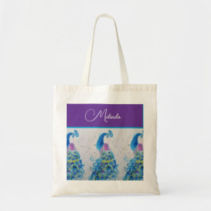 Elegante Peacock Waterverf Blauw schilderij Tote Bag