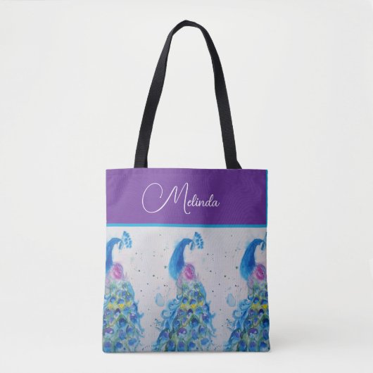 Elegante Peacock Waterverf Blauw schilderij Tote Bag (Voorkant)
