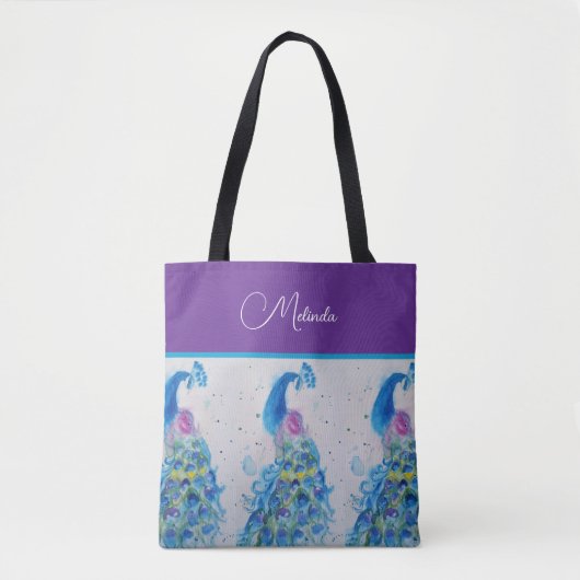 Elegante Peacock Waterverf Blauw schilderij Tote Bag (Voorkant)