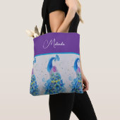 Elegante Peacock Waterverf Blauw schilderij Tote Bag (Dichtbij)