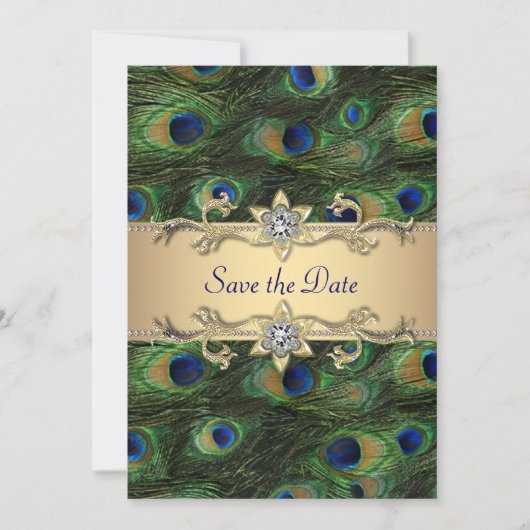 Elegante Peacock Wedding Save the Date (Voorkant)